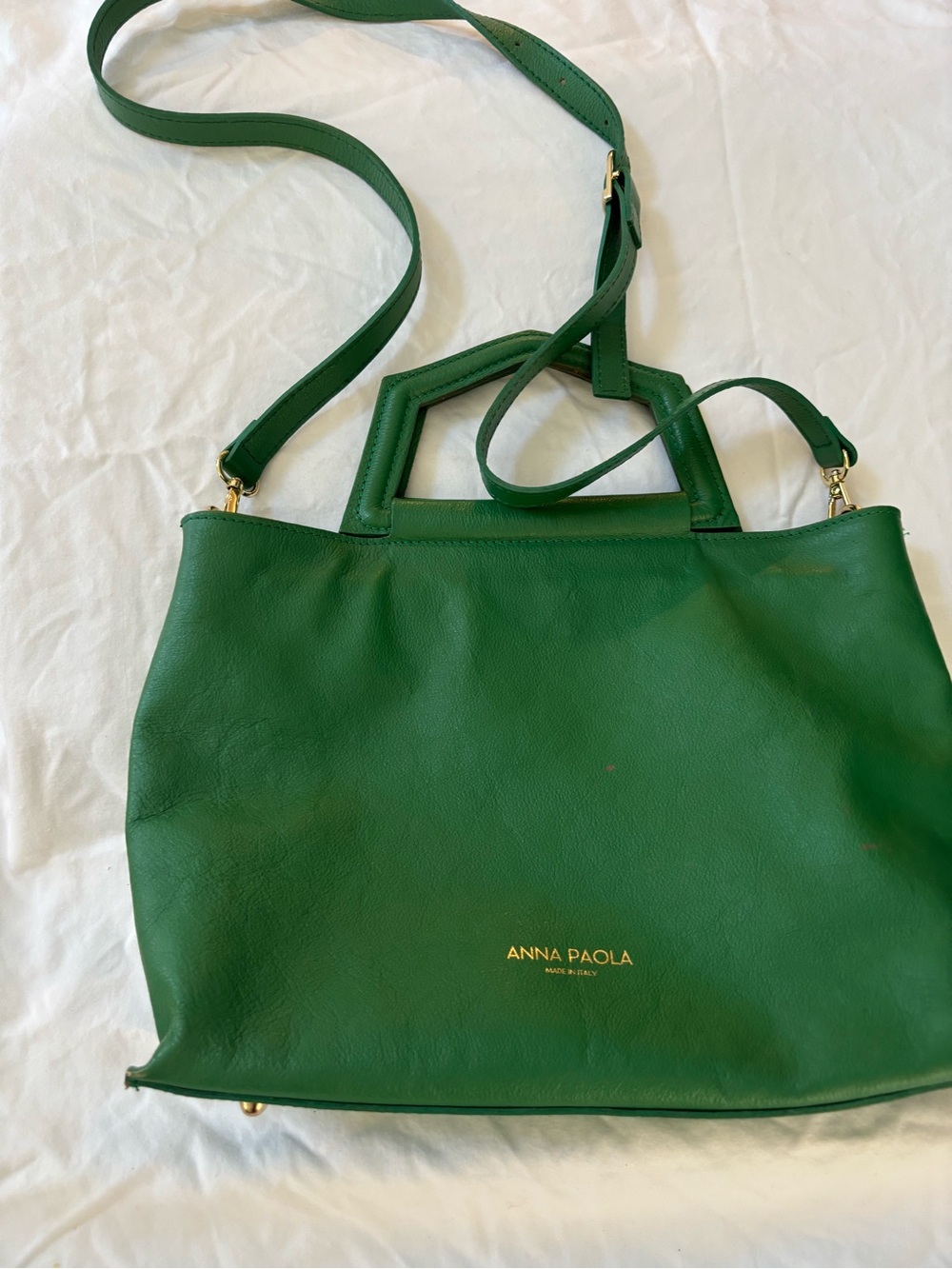 Anna Paola Emerald Green Structured Tote with Detachable Strap